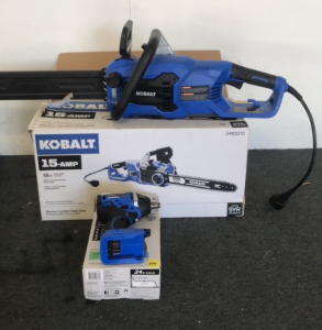 (1)Kobalt 18” 15-Amp Electric Chainsaw (1) Kobalt 24v 1/2 Impact Wrench