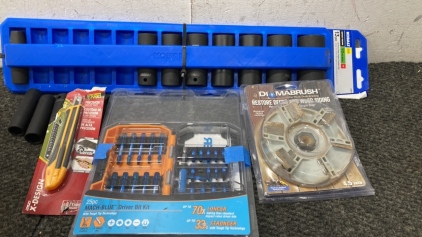 Kobalt Impact Sockets, Driver Bit Kit, Grinder Blade and Box Knife