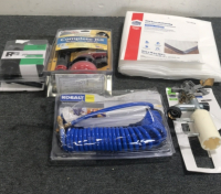 (1) Kobalt Recoil Airhose (1) Project Source King Mattress Bag (1) Korky Universal Toilet Clog Kit (1) Reliable Door Knob kit (1) Project Source T-Post Sprinkler