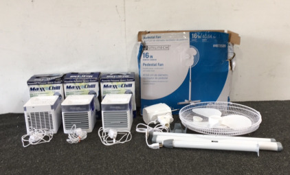 (3) Max Chill Air Coolers (1) Utilitech 16&rdquo; Pedestal Fan