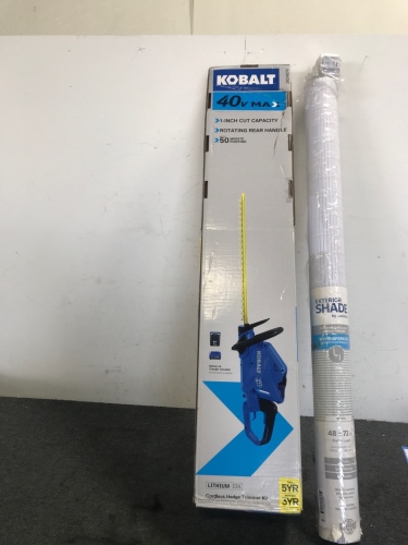 (1) Kobalt 40v 24” Cordless Hedge Trimmer (1) Coolaroo 48 x 72” Exterior Shade