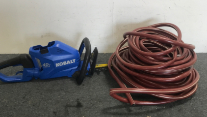 (1) Kobalt 40v Cordless 24” Hedge Trimmer (1) 50’ Garden Hose