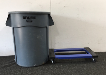 Brute Trash Can, 4-Wheel Blue Resin Dolly