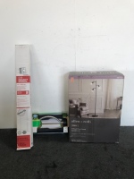 (1) Allen +Roth 3-Head Floor Lamp (1) Melnor Turbo Drive Sprinkler (1) Project Source 1” Cordless Mini Blind set