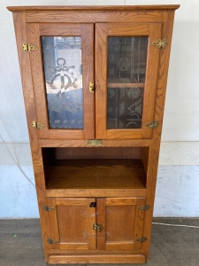 White Clad- Simmons Hardware Company Liquor Cabinet W/ Etched Glass