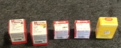 (2) Boxes Hornady 6mm .243 Reloading Bullets (2) Boxes Hornady 20 cal 45 Gr sp Reloading Bullets (1) Box Speer.25 Cal .257 100 Gr Hollow Point Reloading Bullets