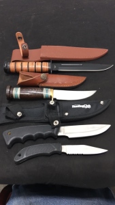 USMC Commemorative Combat Knife W/ Sheath- Marbels Knife W/ Sheath- North American Hunting Club Knive Set W/ Sheath