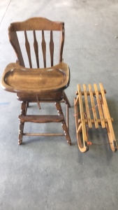 Wooden Sled and Baby Chair