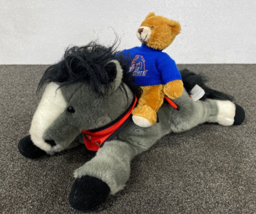 Boise State Bear and Wells Fargo Stuffed Horse