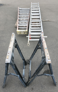 Pallet Of Ladders & Saw Horses
