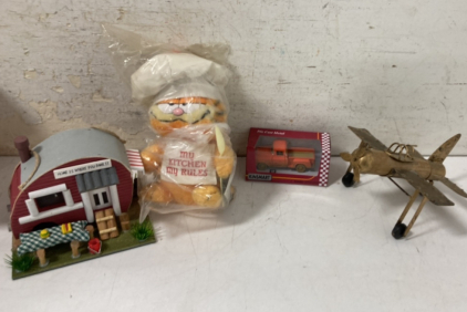 Garfield Plush Toy, Chevy Truck Toy, A Cool Air Plane & A Whimsy Model Scale Camper