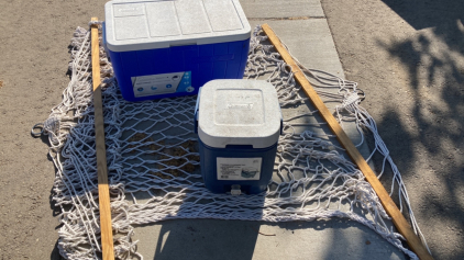 Hammock and two Coleman coolers