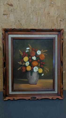 Muriel Pooley Floral Oil Painting in 28x24 Frame