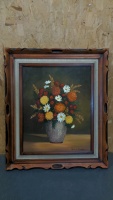 Muriel Pooley Floral Oil Painting in 28x24 Frame