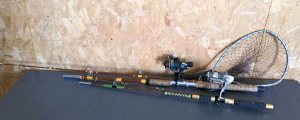 (2) Fly Fishing Rods & Reels w/Landing Net