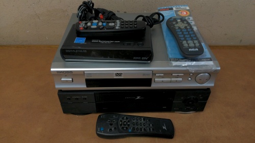 Koss DVD Player, Digital TV Converter, Zenith VCR, w/Remotes