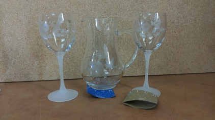 New Avon Crystal Hummingbird Goblets & Pitcher