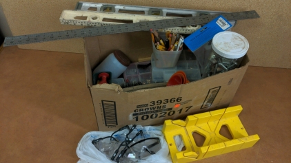 Box of Tools, Levels, Safety Glasses, Hardware