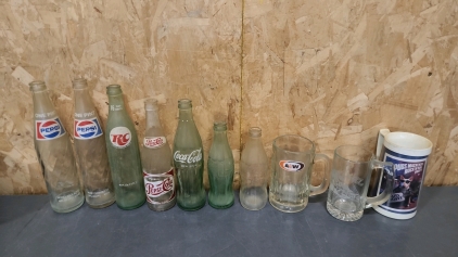 Vintage Soda Bottles & Camel Glass