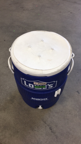 (1) Igloo 10 gallon water cooler (2) utiltech 16 inch high velocity fan