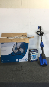 (1)Kobalt 40v cordless String Trimmer (1) Maxx Chill Personal Air Conditioner (1) Utilitech 20” High Velocity Fan