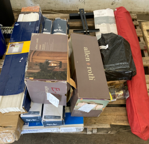 Pallet of Umbrella, Blinds, Various Door Handles, Cabinet, plus more