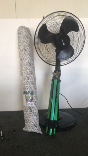 (1) Style Selections 7.5’ Diameter Umbrella (1) Utilitech Fan (1) Orbit Field Sprinkler