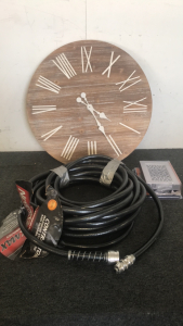 (1) 23&rdquo; Wall Clock (1) Wireless Doorbell Kit (1) 50&rsquo; Neverkink Max Garden Hose
