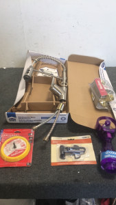 (1) Project Source Pull Down Kitchen Faucet (1) Craftsman Universal Backing Pad (1) Gate House Security Door Guard (1) Kwikset Door Kit (1) O2 Cool Misting Fan
