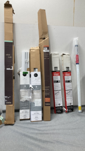 (2) 1in and (2) 2in Project source blinds- Allen + Roth double drapery rod and more