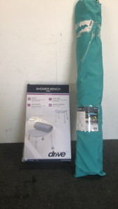 (1) Drive Medical Grey Shower Bench (1) 7.5&rsquo; Teal Outdoor Umbrella