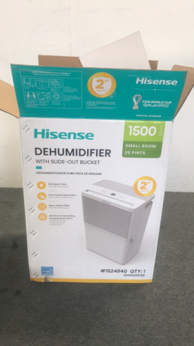 Hisense 1500 Sq Ft Dehumidifier With Slide Out Bucket