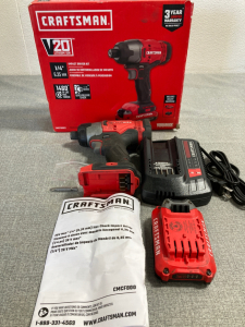 Craftsman 1/4” Impact Driver Kit CMCFB00C1 (tool, battery,charger, bit)