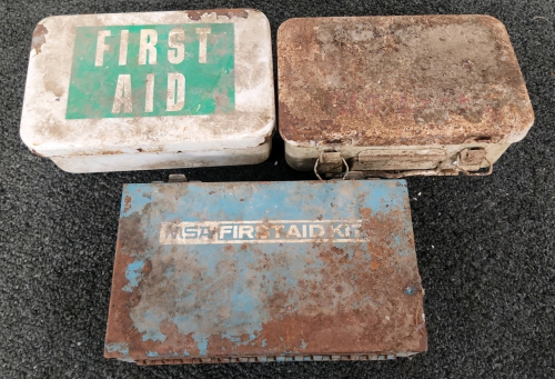 (2) Vintage First Aid Boxes & (1) Vintage First Aid Kit