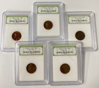 (5) Lincoln Wheat Cents