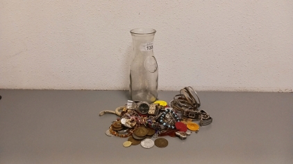 Assorted Jewelry in Milk Bottle