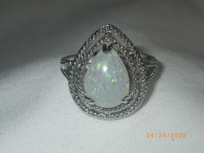 White Fire Opal size 10 Ring in a 925 setting