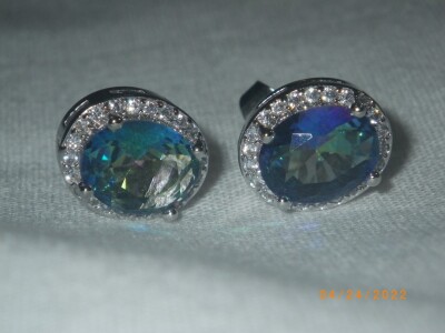 Rainbow Topaz White Gold Tone Finish Earrings