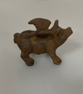 Cast Iron Flying Pig Paper Weight 4”