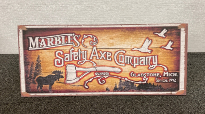 Marbles Safety Axe Company Wood Advertising Sign