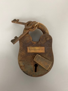 Vintage Pony Express Iron Padlock with Keys