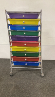 31” H Stand on Wheels with (10) 2” D Multi-Colored Drawers