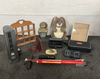 Lasko Fan (Powers On), Scrabble Travel Edition, Zenith AM/FM Alarm Clock Radio (Powers On), Big Chief Heavy Duty Air Pump, Gold Coast Pen, 8" W x10" H Picture Frame, Lou Rankin Friends Stuffed Rabbit, Idaho Vandals Belt Buckle, Phone Case, Outdoor Lightin