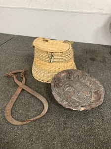 Fishing Basket, Wood Claw, And Art Piece