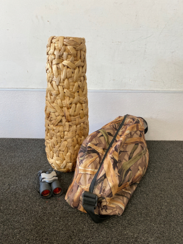 Outdoors bag, Binoculars and Woven Stand/Vase