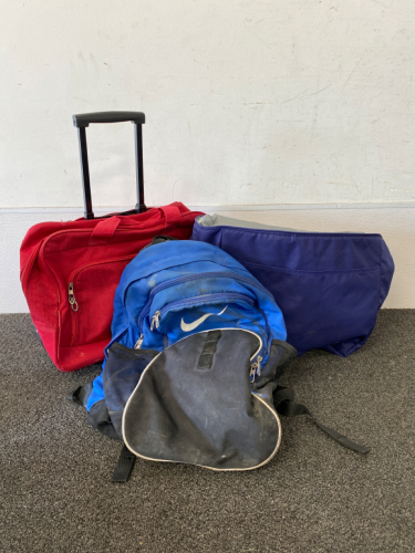 Rolling Bag, Nike Backpack, and Cooler Bag