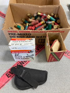 Box of Assorted Shot Gun Shells + holster