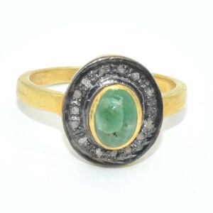 Gold plated Sil Diamond(0.20) Emarald(0.4ct) Ring