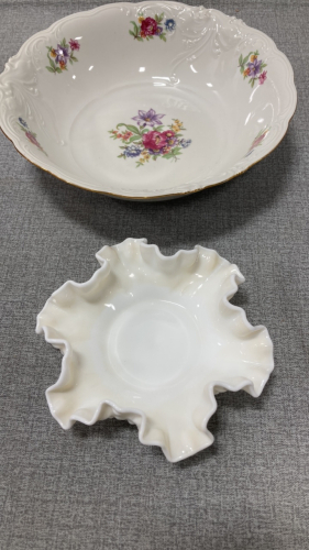 Milk glass dish and decorative bowl