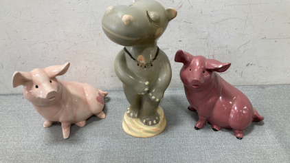 Ceramic pig and a ceramic hippopotamus bank